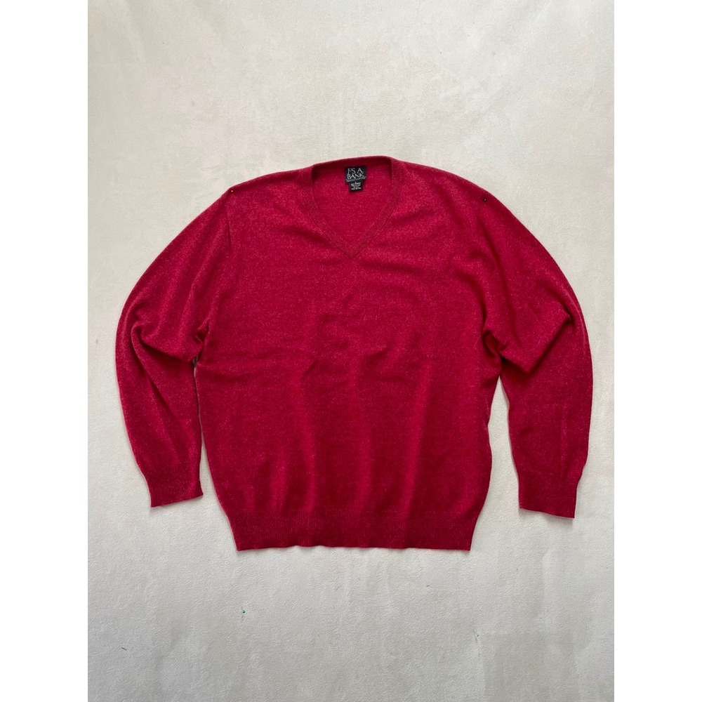 Jos. A. Bank Executive Collection Red 100% Cashmere V-Neck Sweater Mens Large